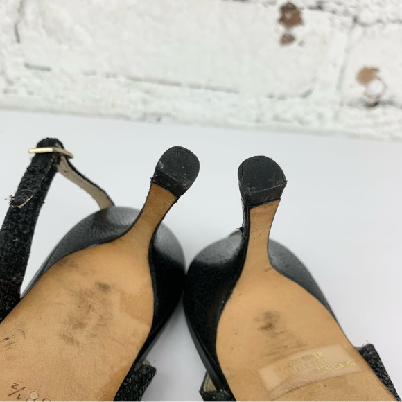 Jimmy Choo Laser Black Glitter Sparkle Slingback Peep Toe Stiletto Heel 38.5 - Picture 13 of 13